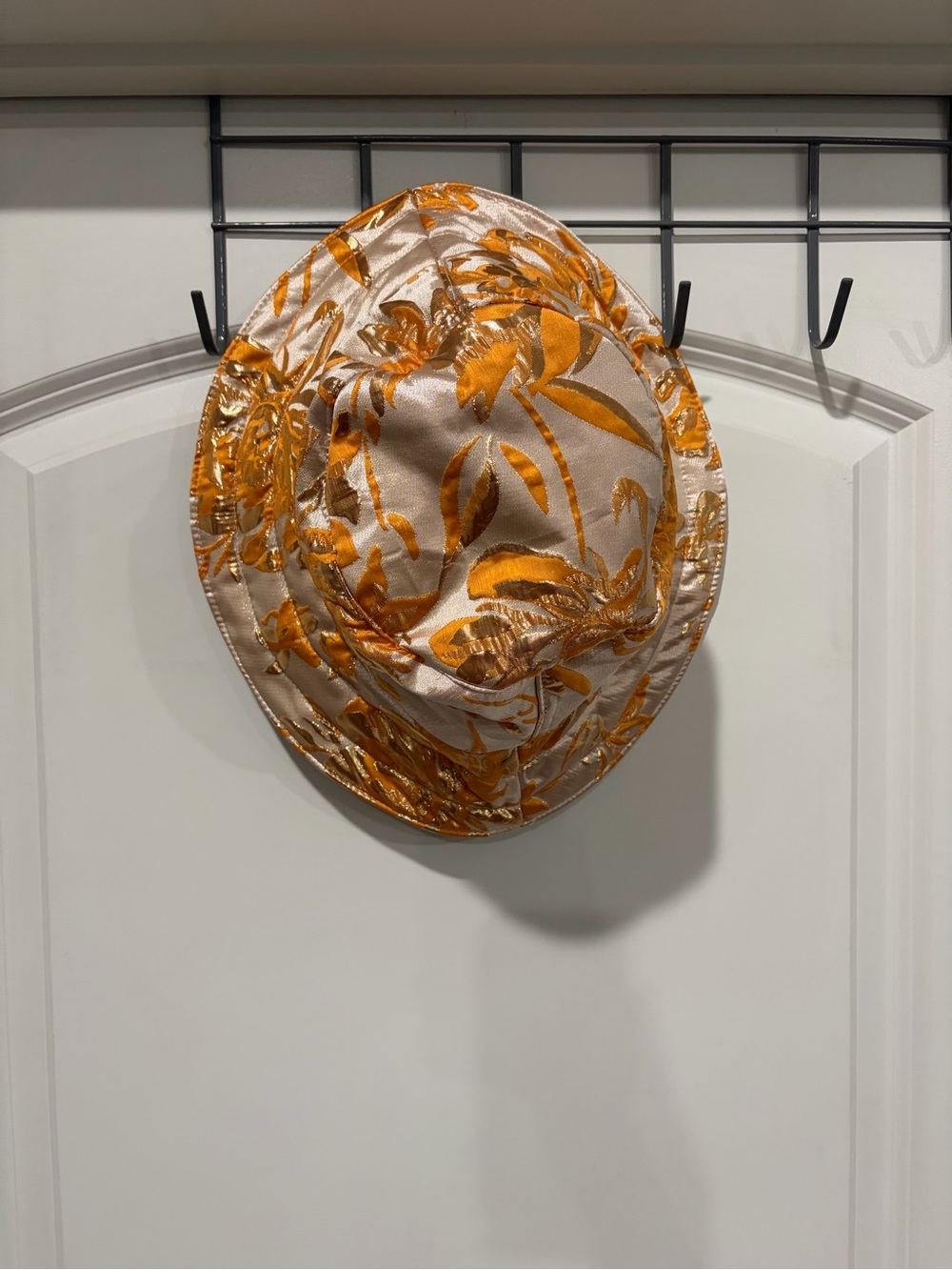 Anthropologie Orange Floral Satin Bucket Hat